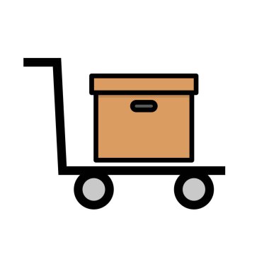 Karton sepet ikonu taşıyan bir araba. Düzenlenebilir vektör.