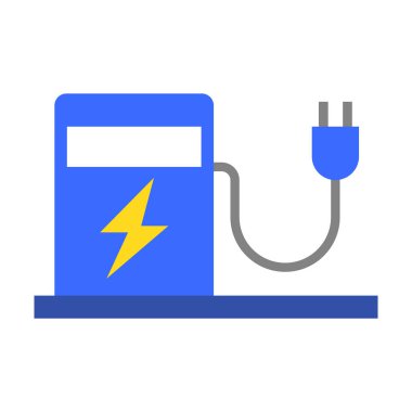 Mavi EV şarj istasyonu simgesi. Düzenlenebilir vektör.