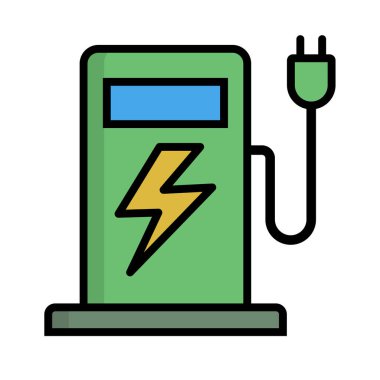 Yeşil EV şarj istasyonu simgesi. Düzenlenebilir vektör.