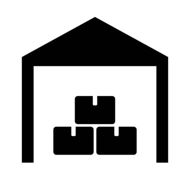 Depo ve istiflenmiş karton kutular siluet simgesi. Düzenlenebilir vektör.