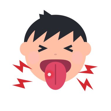 Boy with canker sore. Editable vector. clipart
