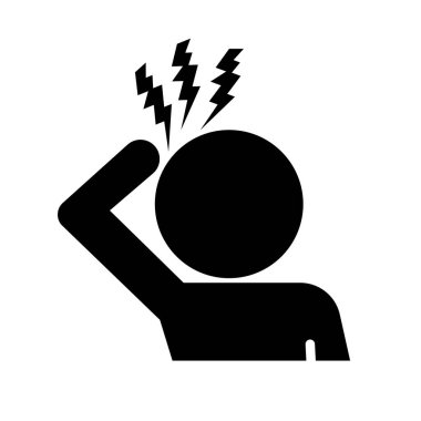 Baş ağrısı çeken kişi silueti simgesi. Migrenim tuttu. Düzenlenebilir vektör.