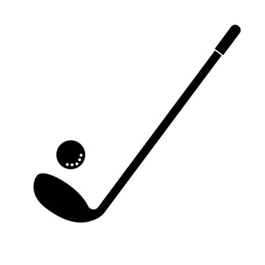 Golf sopası ve golf topu silueti ikonu. Vektör.