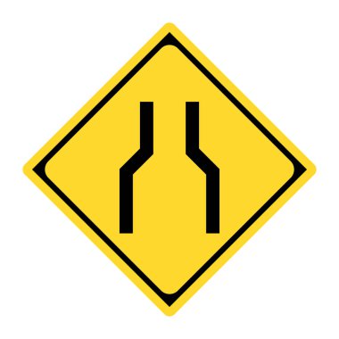 Japonya 'da yol işaretleri daralıyor. Yol genişliği rehberi. Düzenlenebilir vektör.