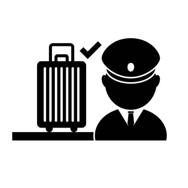 Gümrük memuru bavul bagaj siluetini kontrol ediyor. Düzenlenebilir vektör.