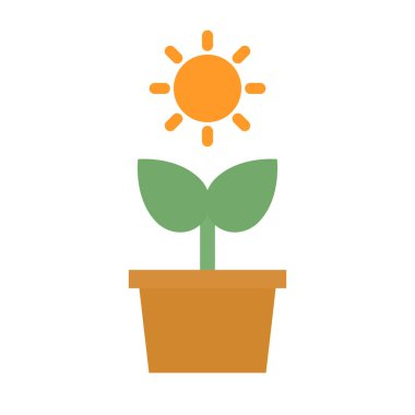 Güneş ve saksı bitkisi ikonu. Fotosentez ikonu. Düzenlenebilir vektör.