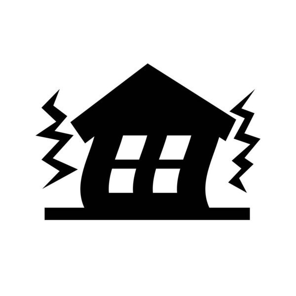 Дом трясется во время иконы сильного землетрясения. Вектор.