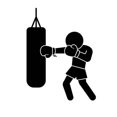 Boksör kum torbasına yumruk atıyor. Düzenlenebilir vektör.