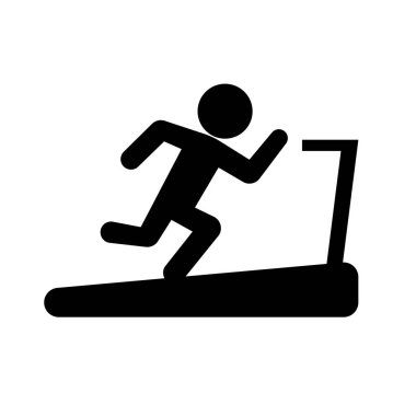 Koşu bandındaki siluet ikonunu eğiten kişi. Düzenlenebilir vektör.