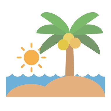 Palm Tree 'li Sunny Beach. Düzenlenebilir vektör.