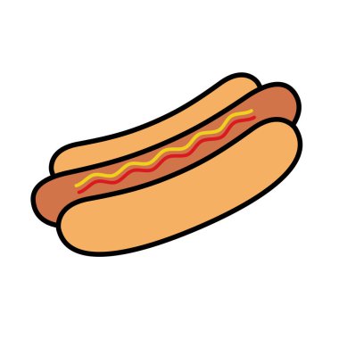 Ketçaplı ve hardallı sosisli sandviç. Düzenlenebilir vektör.