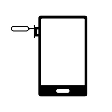 SIM pin ile akıllı telefon simülasyon tepsisi silueti açıldı. Düzenlenebilir vektör.