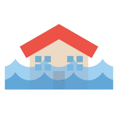 Ev kısmen Yükselen Sel Suları 'na batmış. Düzenlenebilir vektör.