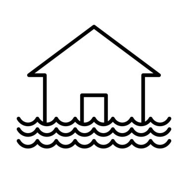 Hasarlı ev ikonunu su basmış. Düzenlenebilir vektör.