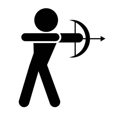 Bow ve Arrow 'la saldıran kişinin silueti. Düzenlenebilir vektör.