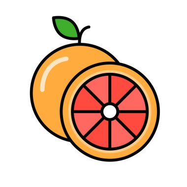 Yaprak ikonlu greyfurt. Düzenlenebilir vektör.