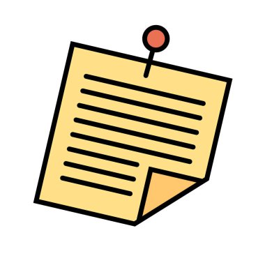 Düz dizayn sarı yapışkan not simgesi. Düzenlenebilir vektör.