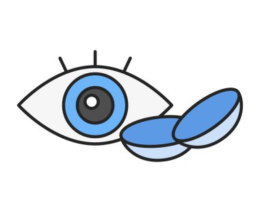 Düz tasarım göz ve kontak lens simgeleri. Düzenlenebilir vektör.