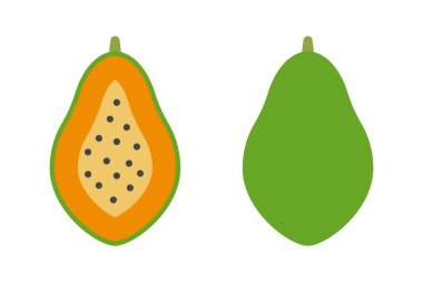 Dilimlenmiş papaya ve tüm papaya ikonu seti. Düzenlenebilir vektör.