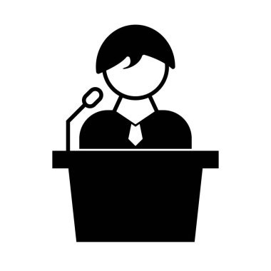 Podyum siluet ikonunda konuşan adam. Düzenlenebilir vektör.