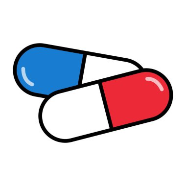 Kırmızı ve mavi kapsül uyuşturucu ikonu. Düzenlenebilir vektör.