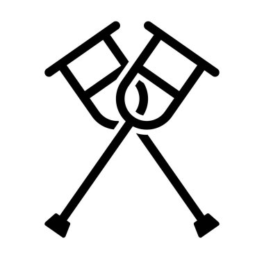 Çapraz koltuk değnekleri siluet simgesi. Düzenlenebilir vektör.