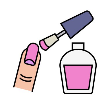 Şişe ikonuyla Pembe Tırnak cilası sürüyorum. Düzenlenebilir vektör.