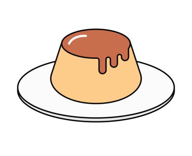 Kremalı Karamelli Puding ikonu tabağı. Düzenlenebilir vektör.