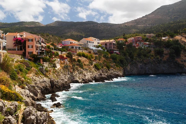 View Coast Asos Village Assos Peninsula Fantastic Turquoise Blue Ionian — Stock Photo, Image
