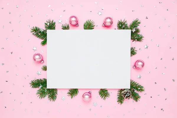 Kerstmis Nieuwjaarskaart Met Kopieerruimte Voor Tekst Blanco Wit Papier Het — Stockfoto