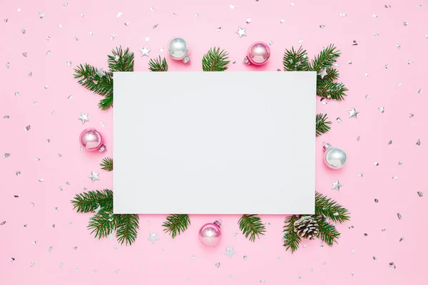 Kerstmis Nieuwjaarskaart Met Kopieerruimte Voor Tekst Blanco Wit Papier Het — Stockfoto