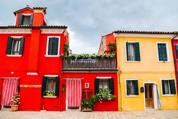 Burano Italy October 2019 Bright Traditional Red Yellow Houses Burano Stock Photo