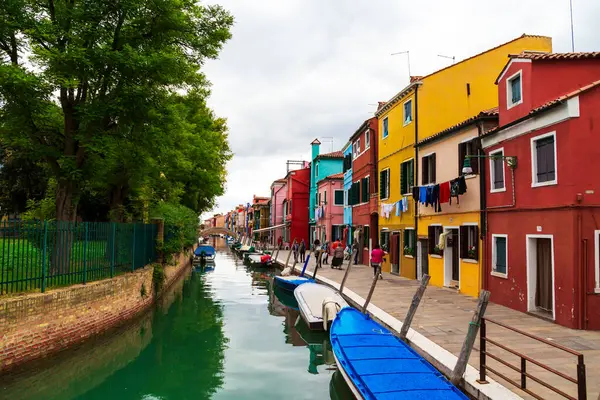 Burano Italy October 2019 Picturesque Narrow Old Street Canal Boats Royalty Free Stock Images