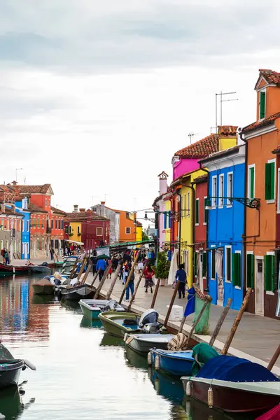 Burano Italy October 2019 Tourists Walk Picturesque Narrow Old Street Royalty Free Stock Images