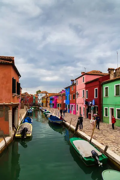 Burano Italy October 2019 Picturesque Narrow Old Street Canal Boats Royalty Free Stock Photos