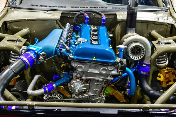 Detailní Detaily Automobilového Motoru Úprava Turbovrtulového Motoru — Stock fotografie
