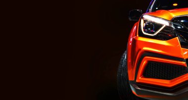 LED farlarından birinin ayrıntıları turuncu pikap siyah arka planda, kopyalama alanı