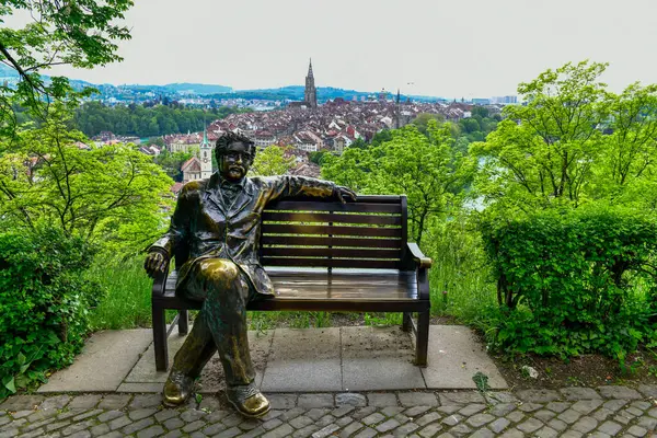 stock image Statue of scientist Albert Einstein in the RosenGarten park in Bern ,Switzerland