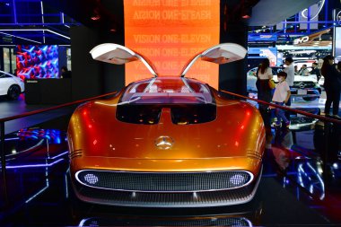 Tayland-27 Mart 2024: Benz Vision One-Eleven 70 'lerin efsanevi C111' inden türetilen ve 45 Bangkok Uluslararası Motor Fuarı 'nda% 100 elektrikle çalışan otomobillerin geleceği.