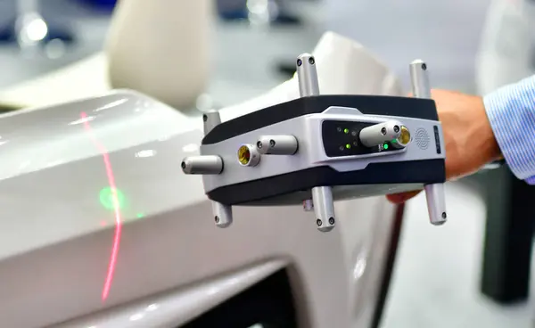 Ręczny Skaner Laserowy Pomiar Dokładności Silnika Fabryce Przemysłowej Obraz Stockowy