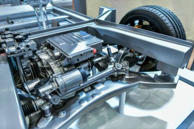 Pilli elektrikli araç şasisi, çevre dostu elektrikli arabalar.