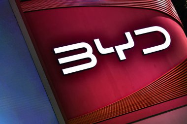 Tayland-26 Mart 2025: 46 Bangkok Uluslararası Otomobil Fuarı 'nda BYD Logosu Elektrikli Otomobil Üret