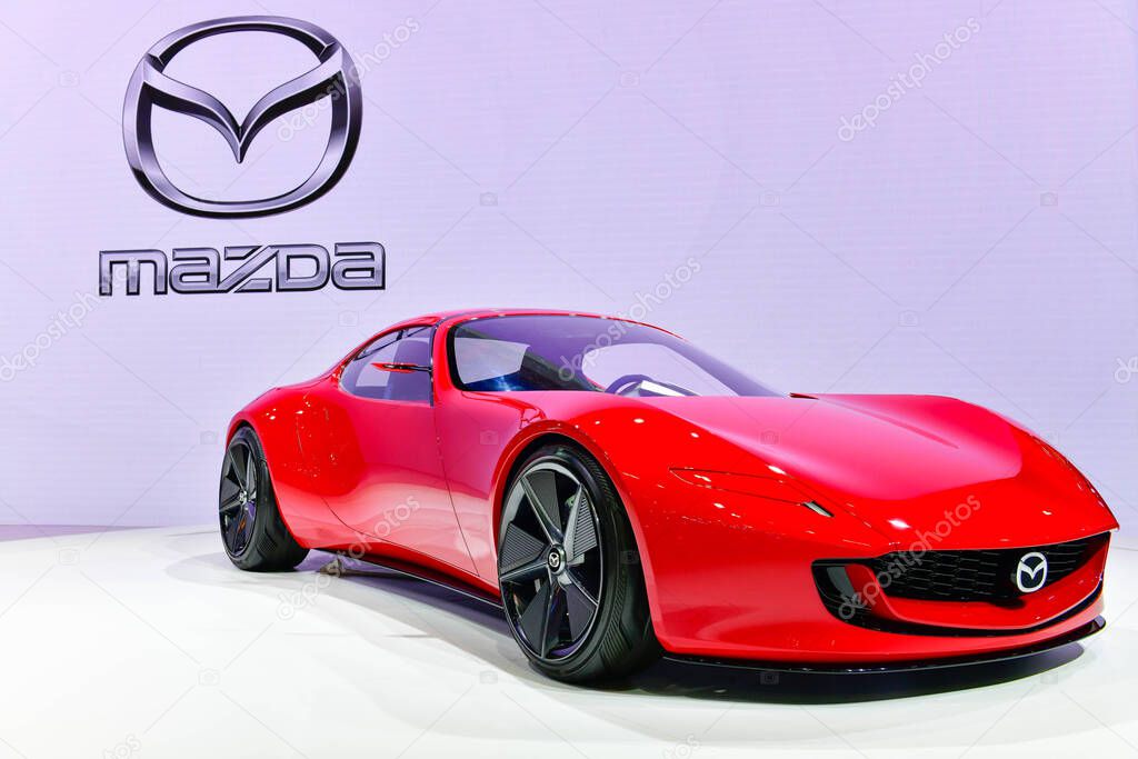 Thailand - March 26, 2025 : MAZDA ICONIC SP or the latest concept car under the sports compact car concept (Two-rotor Rotary EV System)at The 46 th Bangkok International Motor show in Nonthaburi