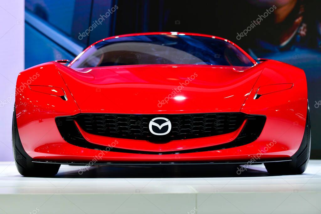 Thailand - March 26, 2025 : MAZDA ICONIC SP or the latest concept car under the sports compact car concept (Two-rotor Rotary EV System)at The 46 th Bangkok International Motor show in Nonthaburi