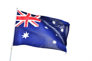 Beyaz arka planda dalgalanan Avustralya bayrağı