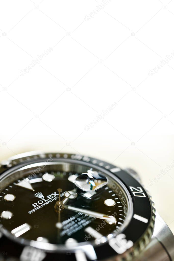Bangkok Thailand- January 28,2021:Close up Rolex Submariner Date Steel Black Ceramic Men's Wrist watch