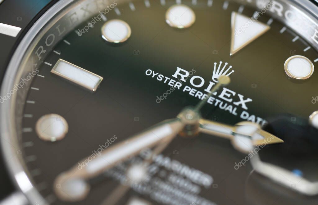 Bangkok Thailand- January 28,2021:Close up Rolex Submariner Date Steel Black Ceramic Men's Wrist watch