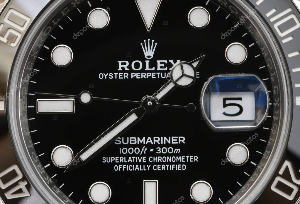 Bangkok Thailand- January 28,2021:Close up Rolex Submariner Date Steel Black Ceramic Men's Wrist watch