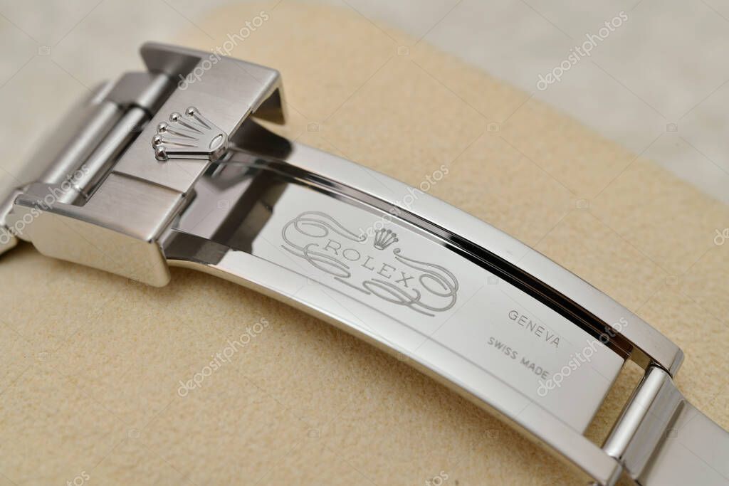 Bangkok Thailand- January 28,2021:Close the watch strap and stainless steel watch strap.