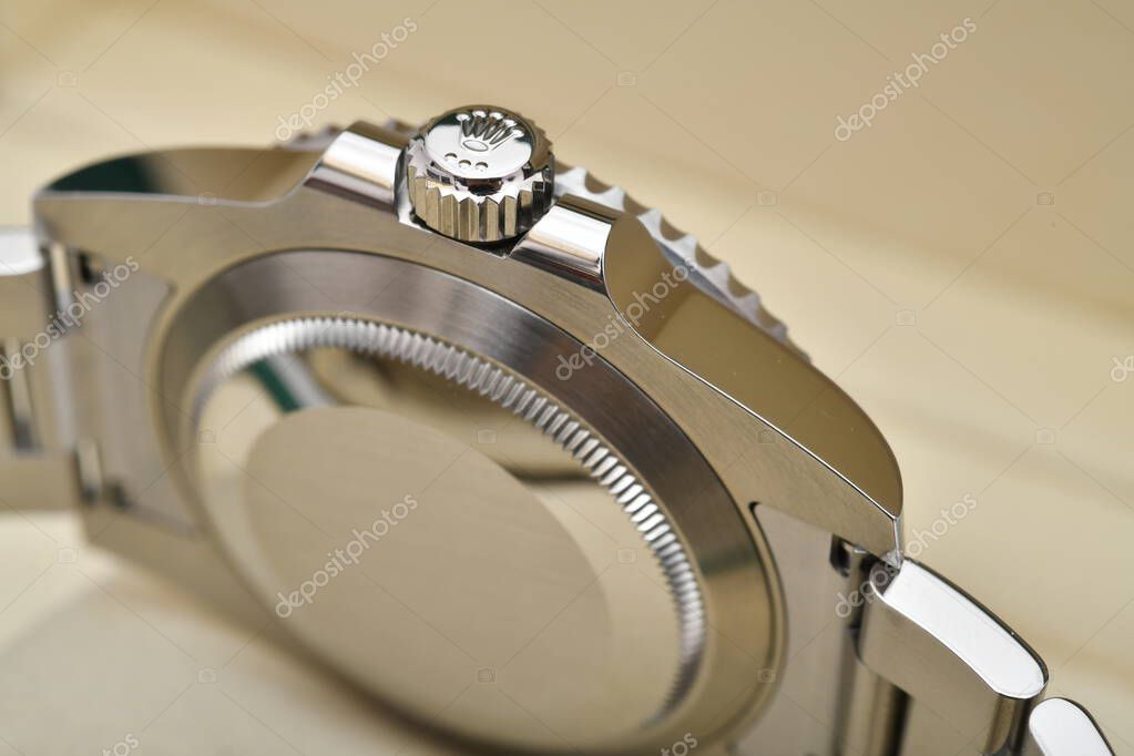 Bangkok Thailand- January 28,2021:Close up Rolex Submariner Date Steel Black on Rolex green box